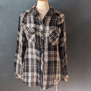 Rails black and white plaid button-down